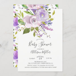 Lavender Floral Baby shower Invitation Kaart