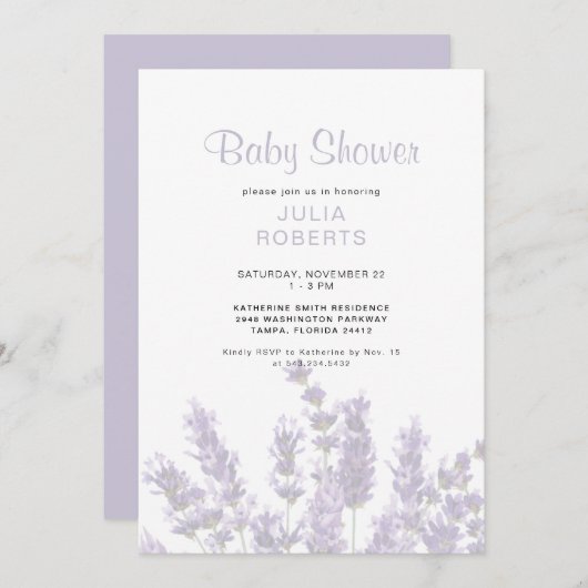 Lavender Floral Baby shower Kaart (Voorkant / Achterkant)