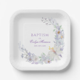 Lavender Floral Baptism Paper Plates Papieren Bordje