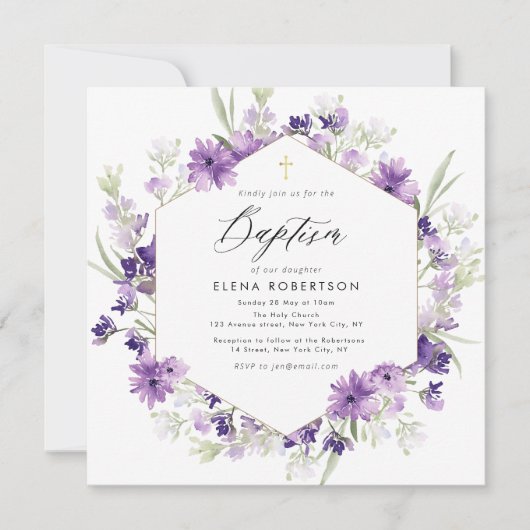 lavender floral baptisme - uitnodiging (Voorkant)