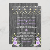 Lavender Floral Barn Wood String Lights Wedding Kaart (Voorkant / Achterkant)