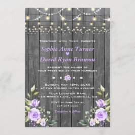 Lavender Floral Barn Wood String Lights Wedding Kaart