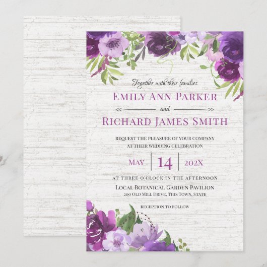 Lavender Floral Barn Wood Weddenschap Kaart (Voorkant / Achterkant)