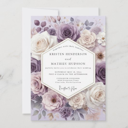 Lavender Floral Blossom Wedding Kaart (Voorkant)