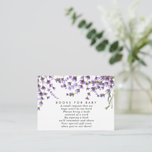 lavender floral books met baby book request card informatiekaartje (Staand voorkant)