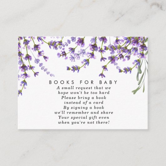 lavender floral books met baby book request card informatiekaartje (Voorkant)