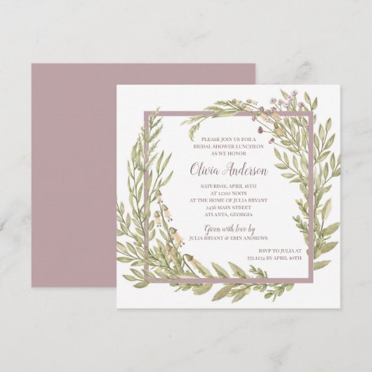 Lavender Floral Border Bridal Luncheon Kaart (Voorkant / Achterkant)