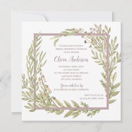 Lavender Floral Border Bridal Luncheon Kaart (Voorkant)