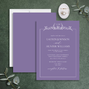 Lavender Floral Border Monogram Weddenschap Kaart