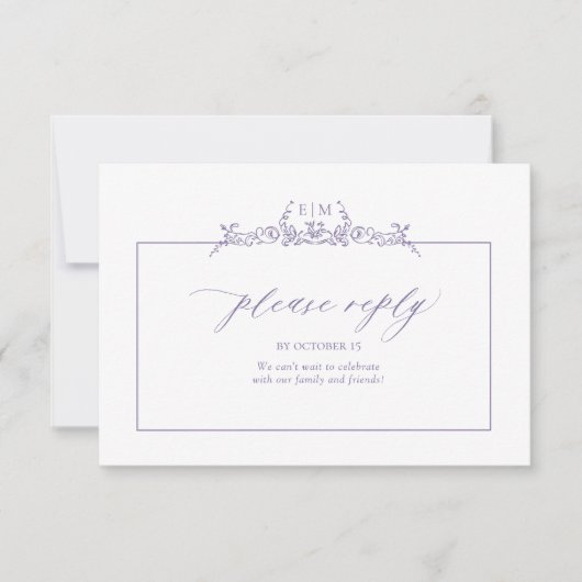 Lavender Floral Border Monogram Weddenschap RSVP Kaartje (Voorkant)