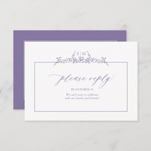 Lavender Floral Border Monogram Weddenschap RSVP Kaartje (Voorkant / Achterkant)