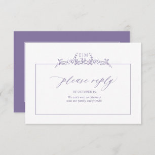 Lavender Floral Border Monogram Weddenschap RSVP Kaartje