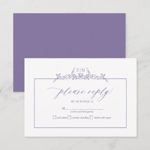 Lavender Floral Border Monogram Wedding RSVP Kaart