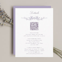 Lavender Floral Border QR Code Wedding Details Informatiekaartje