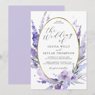 Lavender Floral Botanical Lila Gold Wedding Kaart