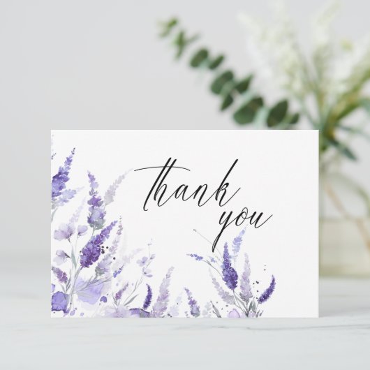 Lavender Floral Botanical Lila Mauve Wedding Bedankkaart (Staand voorkant)