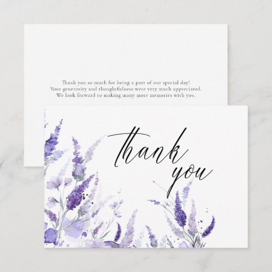 Lavender Floral Botanical Lila Mauve Wedding Bedankkaart (Voorkant / Achterkant)