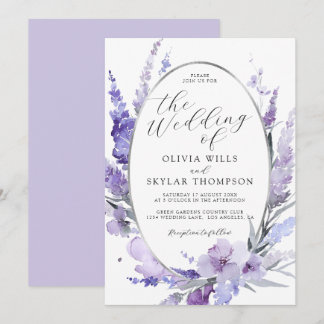 Lavender Floral Botanical Lila Silver Wedding Kaart