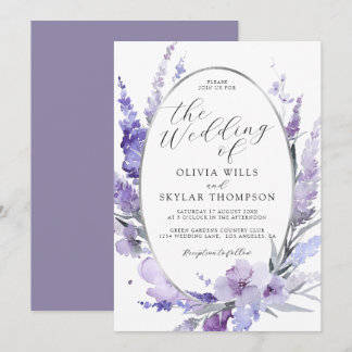 Lavender Floral Botanical Silver Lijst Wedding Kaart
