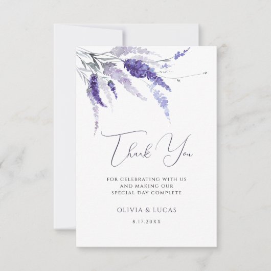 Lavender Floral Botanical Wildflower Boho Wedding Bedankkaart (Voorkant)