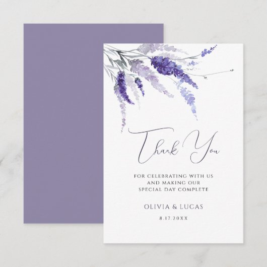 Lavender Floral Botanical Wildflower Boho Wedding Bedankkaart (Voorkant / Achterkant)