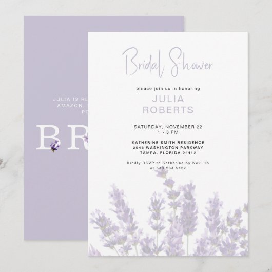 Lavender Floral Bridal Shower Kaart (Voorkant / Achterkant)