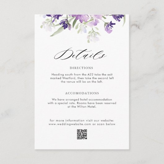 lavender floral bruiloft - huiskaart informatiekaartje (Voorkant)