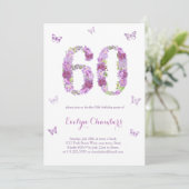 Lavender Floral Butterfly 60th Birthday Party Kaart (Staand voorkant)