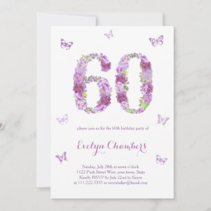 Lavender Floral Butterfly 60th Birthday Party Kaart