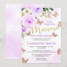 Lavender Floral Butterfly Baby shower Invite Girl Kaart