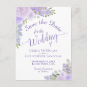 Lavender Floral Calligraphy Wedding Save the Date Aankondigingskaart (Voorkant)
