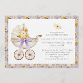 Lavender Floral Carriage Baby Shower Invite Kaart (Voorkant)