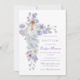 Lavender Floral Cross Baptism Invitation Kaart