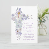 Lavender Floral Cross Baptism Invitation Kaart (Staand voorkant)
