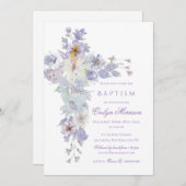 Lavender Floral Cross Baptism Invitation Kaart (Voorkant / Achterkant)