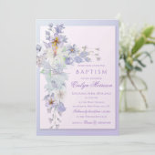 Lavender Floral Cross Baptism Invitation Kaart (Staand voorkant)