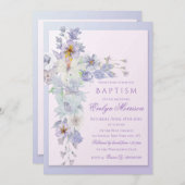 Lavender Floral Cross Baptism Invitation Kaart (Voorkant / Achterkant)