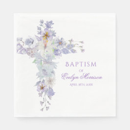 Lavender Floral Cross Baptism Napkins Servet