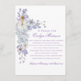 Lavender Floral Cross Baptism Prayer Card Informatiekaartje