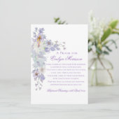 Lavender Floral Cross Baptism Prayer Card Informatiekaartje (Staand voorkant)