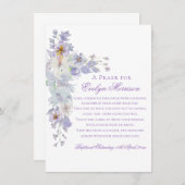 Lavender Floral Cross Baptism Prayer Card Informatiekaartje (Voorkant / Achterkant)