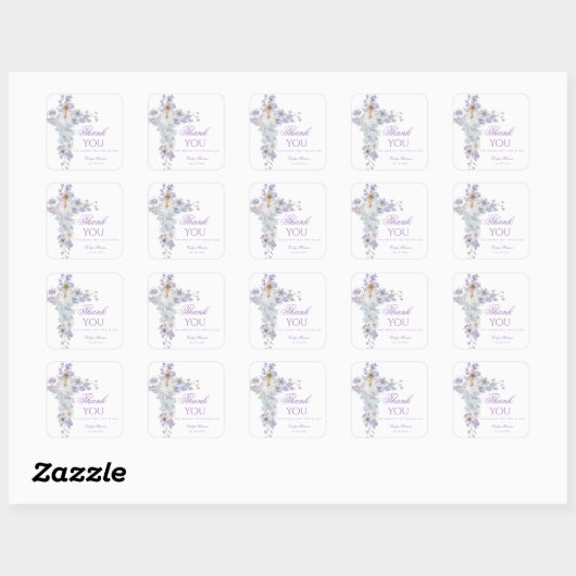 Lavender Floral Cross Baptism Sticker (Vel)