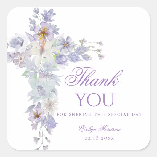 Lavender Floral Cross Baptism Sticker (Voorkant)