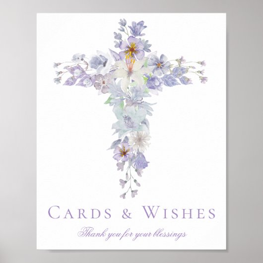 Lavender Floral Cross Baptism Welcome Poster (Voorkant)