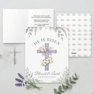 Lavender Floral Cross Christian Sunday invitation Feestdagen Kaart