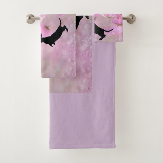 Lavender Floral Dachshund Towel Set Bad Handdoek (Insitu)