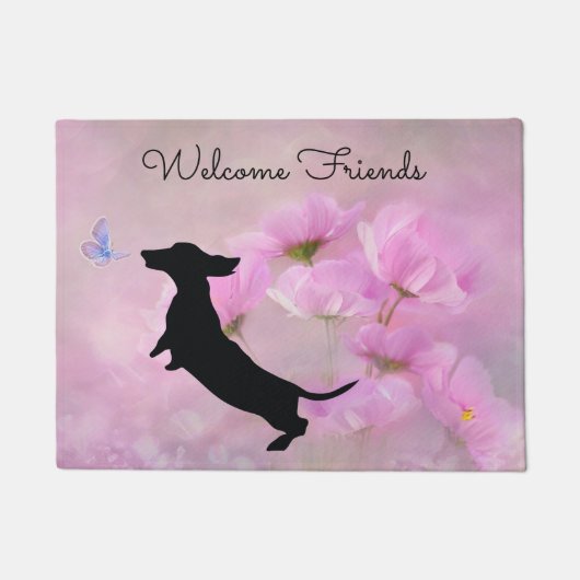 Lavender Floral Dachshund Welkom Deurdeur Deurmat (Voorkant)