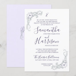 Lavender Floral Elegant and Minimal Wedding Invite Kaart