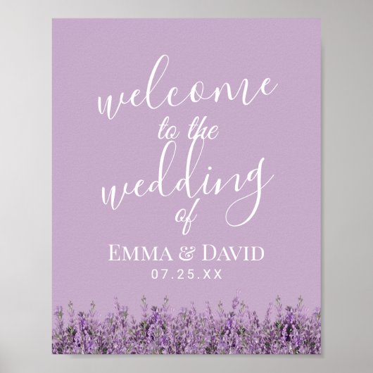 Lavender Floral Elegant Paars Wedding Welkom Poster (Voorkant)