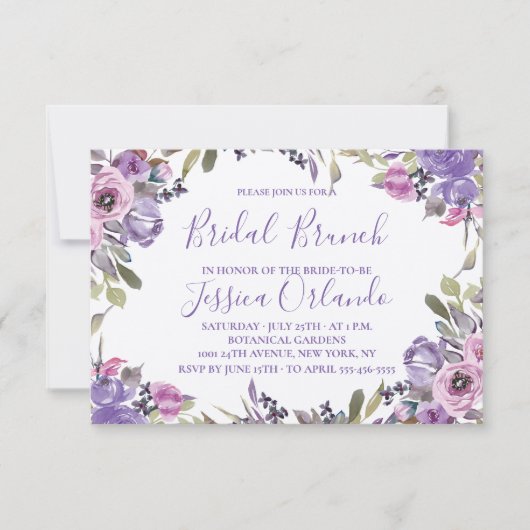Lavender Floral Elegant Script Bridal Brunch Kaart (Voorkant)